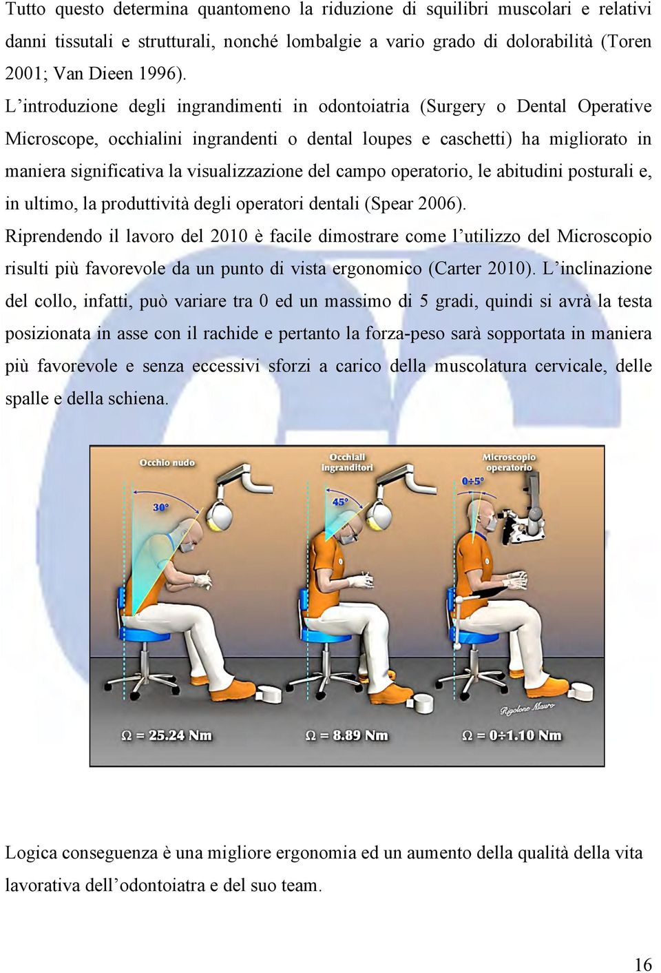 visualizzazione del campo operatorio, le abitudini posturali e, in ultimo, la produttività degli operatori dentali (Spear 2006).