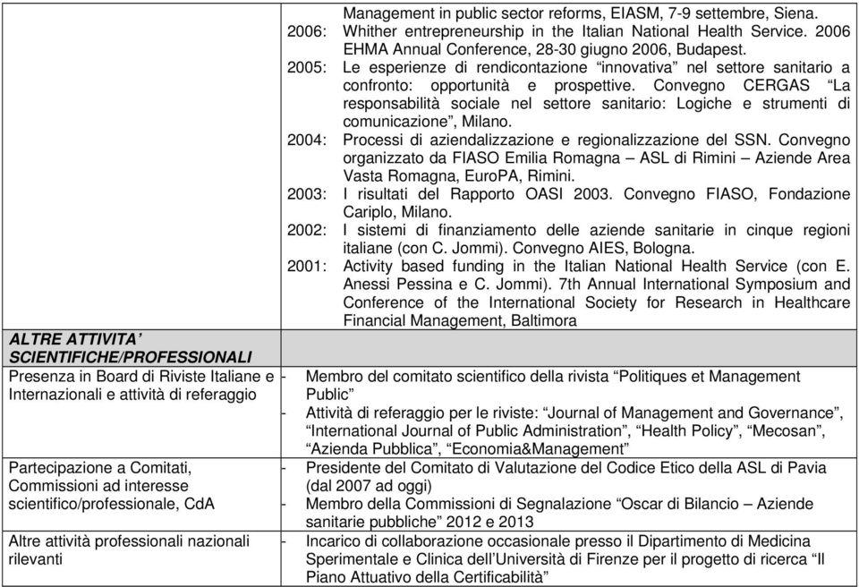 Convegno CERGAS La responsabilità sociale nel settore sanitario: Logiche e strumenti di comunicazione, Milano. 2004: Processi di aziendalizzazione e regionalizzazione del SSN.