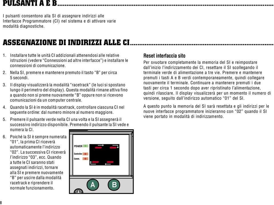 Nella SI, premere e mantenere premuto il tasto per circa 5 secondi. 3. Il display visualizzerà la modalità racetrack (le luci si spostano lungo il perimetro del display).