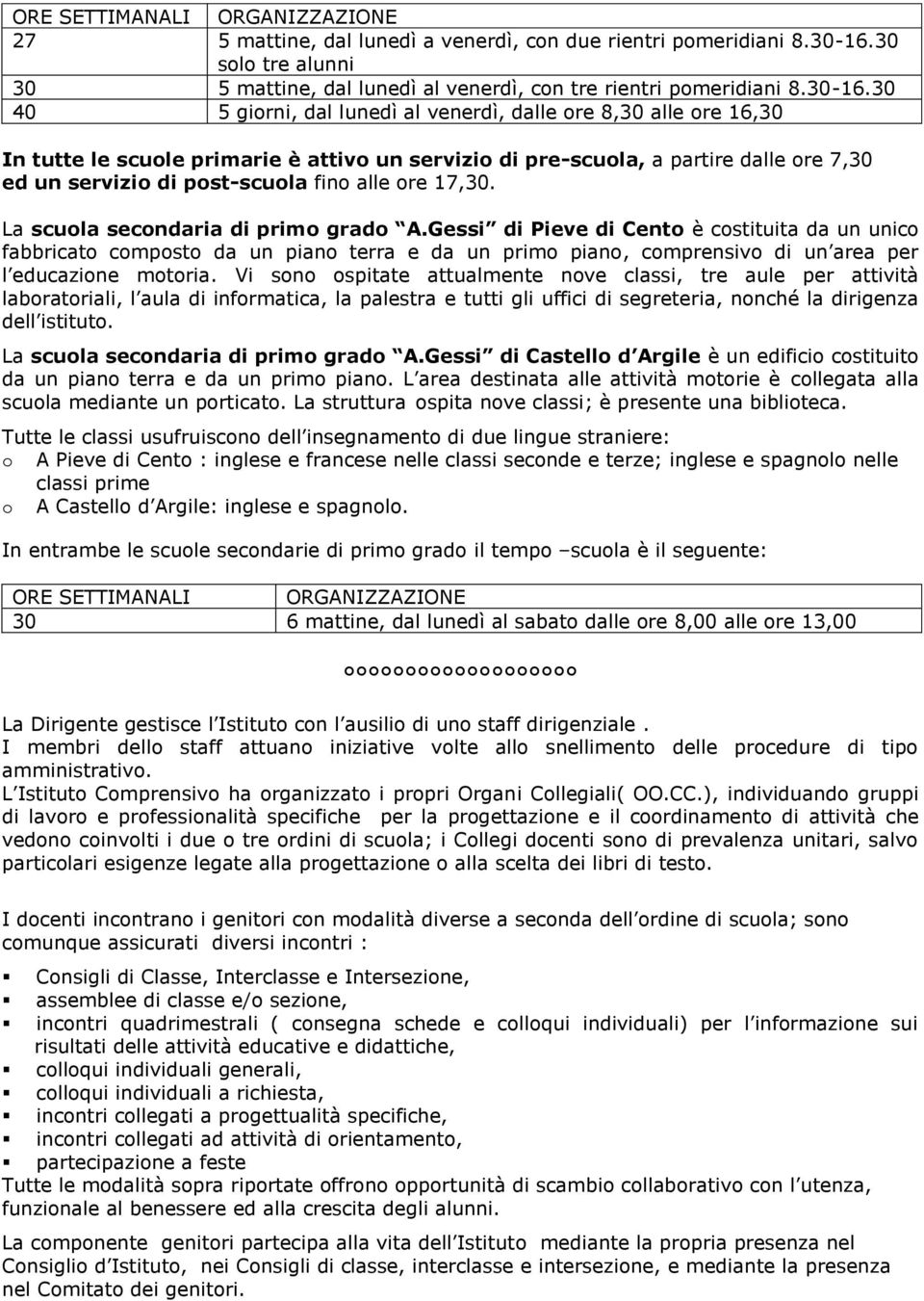 30 40 5 girni, dal lunedì al venerdì, dalle re 8,30 alle re 16,30 In tutte le scule primarie è attiv un servizi di pre-scula, a partire dalle re 7,30 ed un servizi di pst-scula fin alle re 17,30.