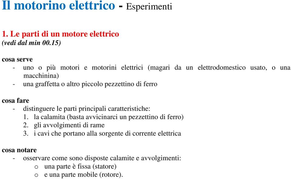 piccolo pezzettino di ferro - distinguere le parti principali caratteristiche: 1.