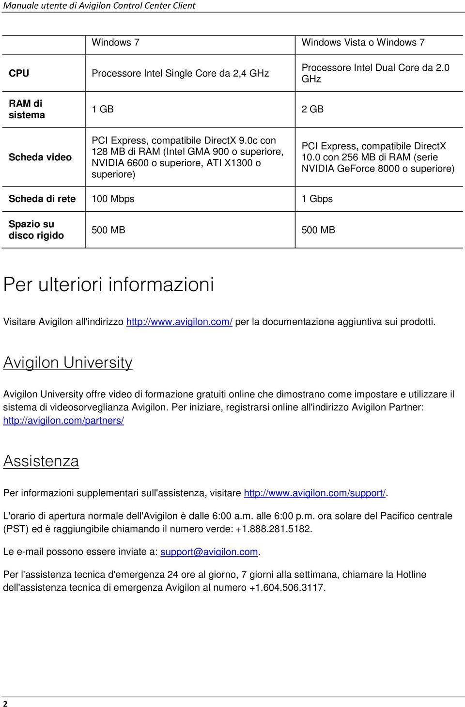 0 cn 256 MB di RAM (serie NVIDIA GeFrce 8000 superire) Scheda di rete 100 Mbps 1 Gbps Spazi su disc rigid 500 MB 500 MB Per ulteriri infrmazini Visitare Avigiln all'indirizz http://www.avigiln.