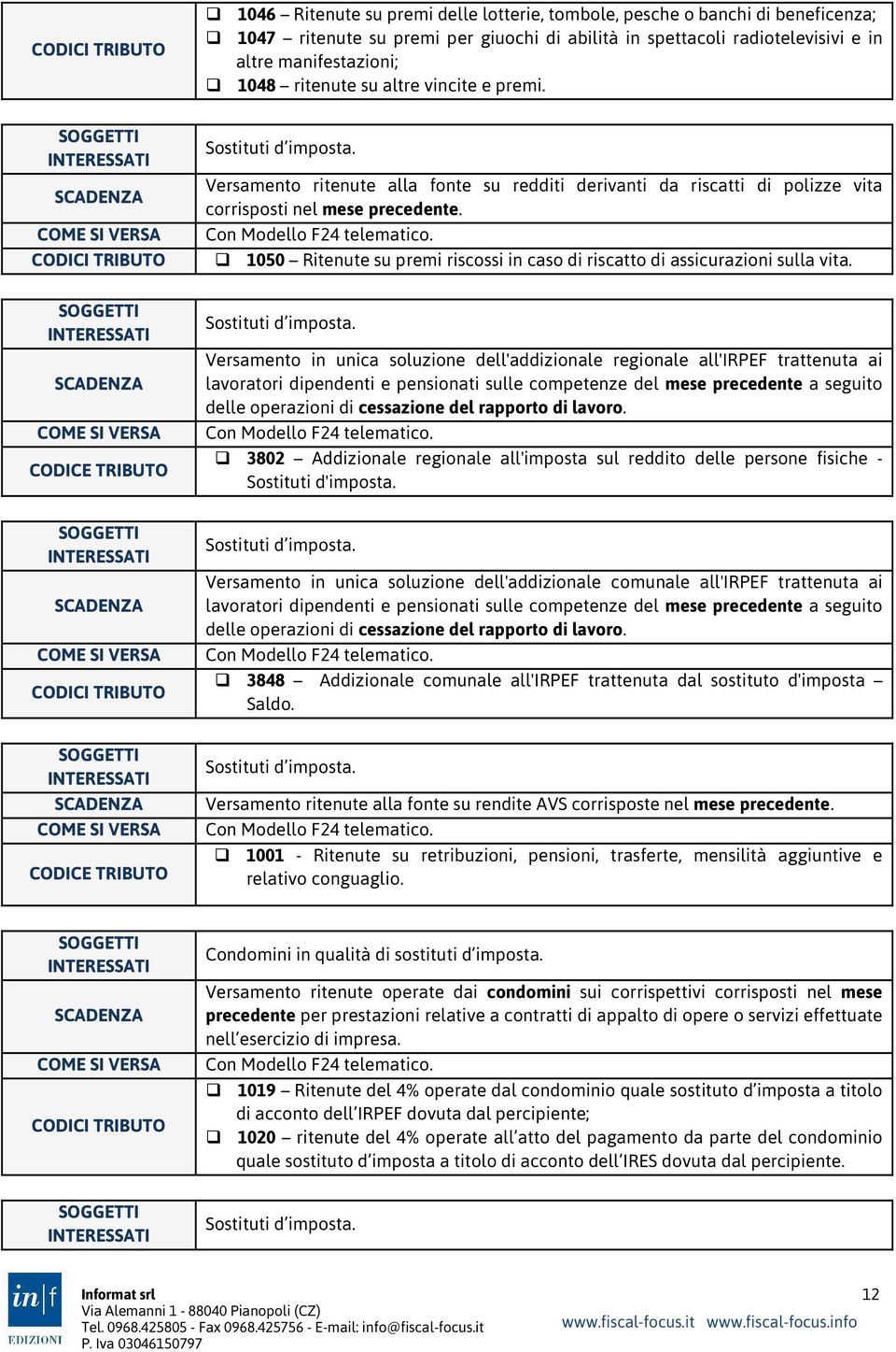 1050 Ritenute su premi riscossi in caso di riscatto di assicurazioni sulla vita. Sostituti d imposta.