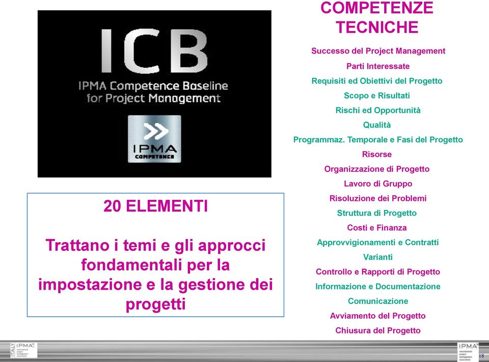 Temporale e Fasi del Progetto Risorse Organizzazione di Progetto Lavoro di Gruppo Risoluzione dei Problemi Struttura di Progetto Costi e Finanza