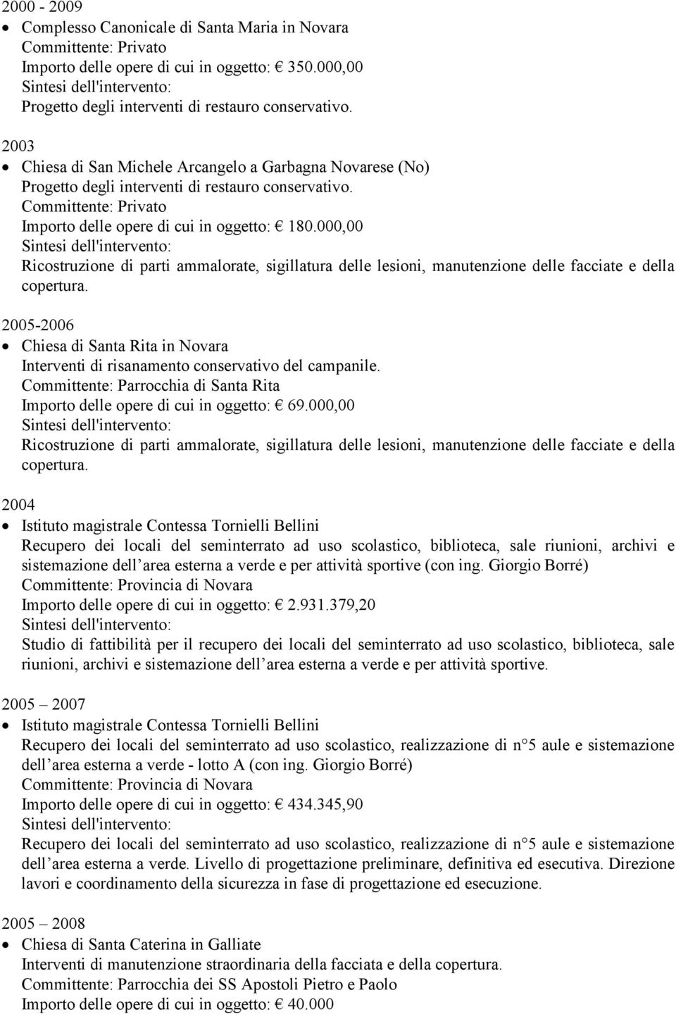 000,00 Ricostruzione di parti ammalorate, sigillatura delle lesioni, manutenzione delle facciate e della copertura.