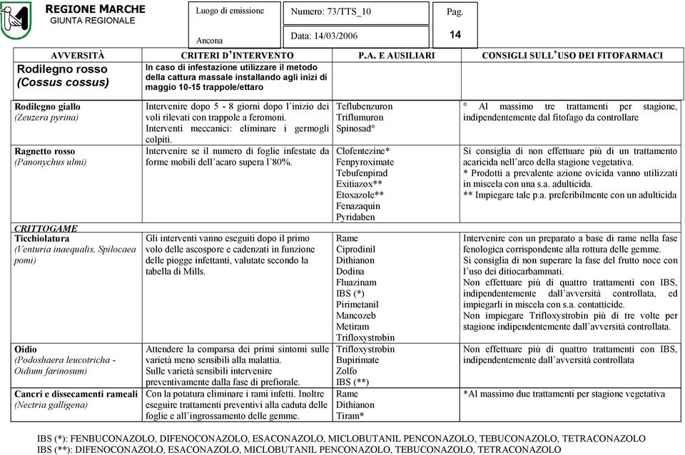 E AUSILIARI CONSIGLI SULL USO DEI FITOFARMACI In caso di infestazione utilizzare il metodo della cattura massale installando agli inizi di maggio 10-15 trappole/ettaro 14 Rodilegno giallo (Zeuzera