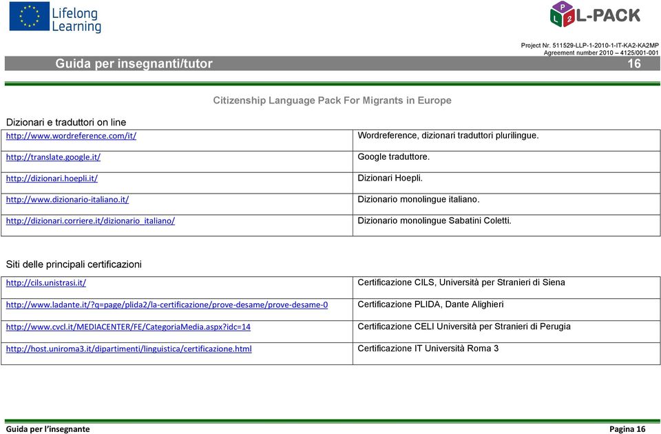 Dizionario monolingue Sabatini Coletti. Siti delle principali certificazioni http://cils.unistrasi.it/ http://www.ladante.it/?q=page/plida2/la-certificazione/prove-desame/prove-desame-0 http://www.