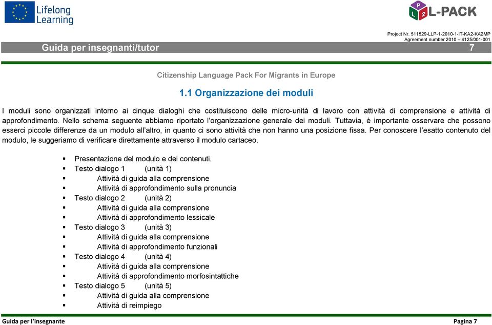 Nello schema seguente abbiamo riportato l organizzazione generale dei moduli.