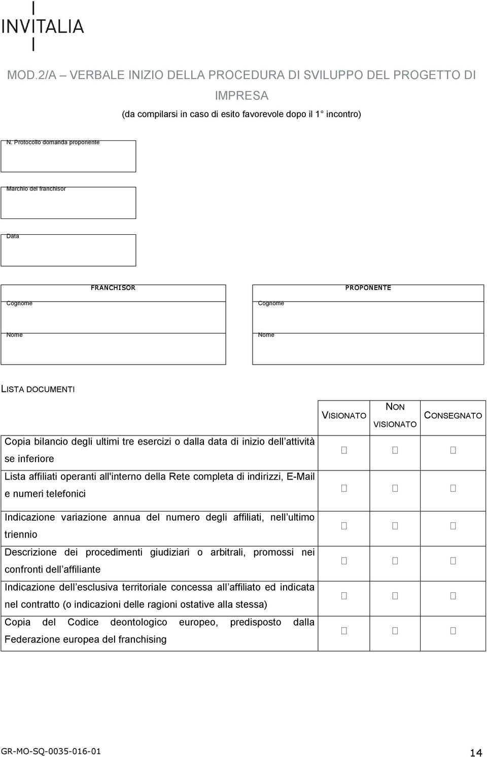 attività se inferiore Lista affiliati operanti all'interno della Rete completa di indirizzi, E Mail e numeri telefonici Indicazione variazione annua del numero degli affiliati, nell ultimo triennio