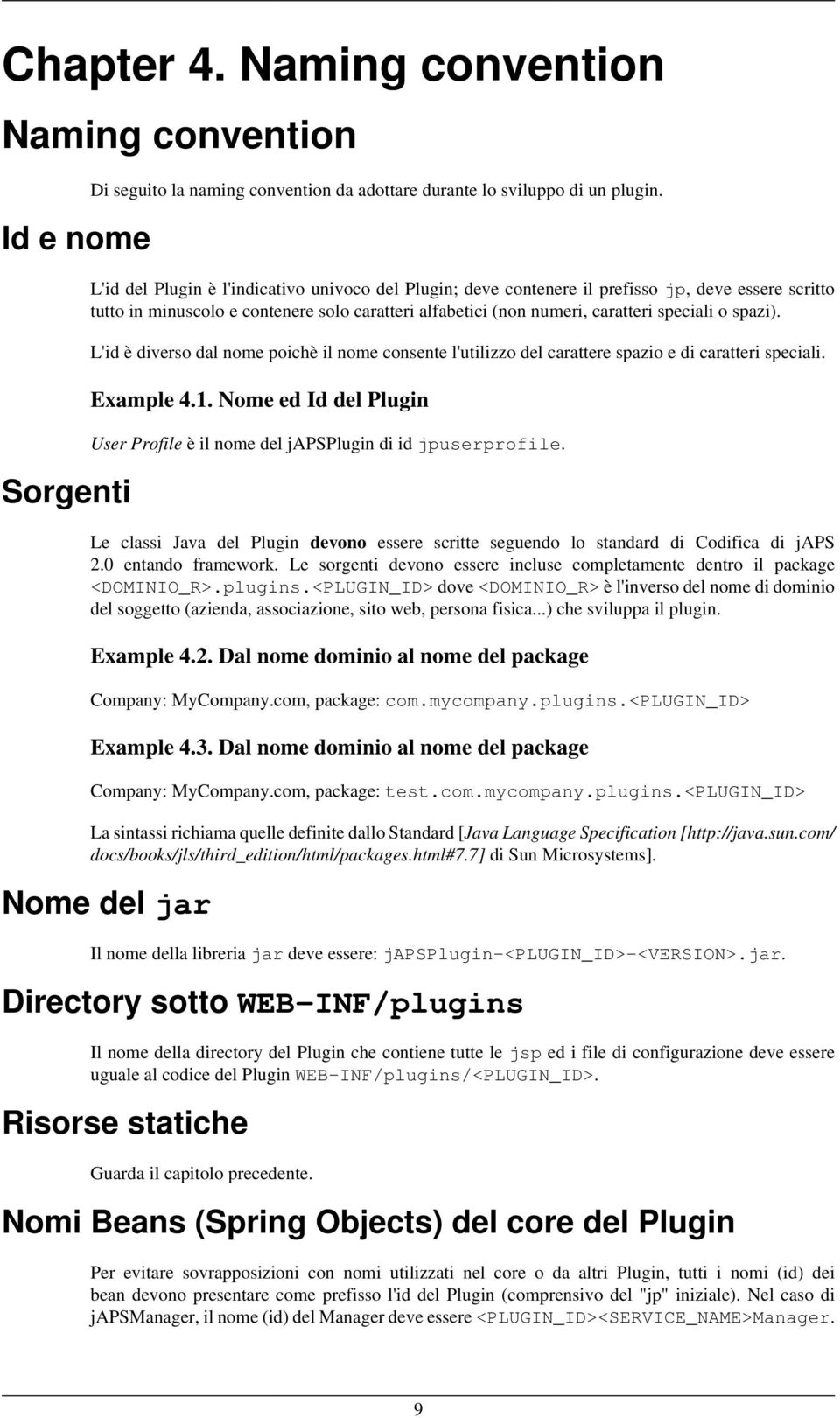 L'id è diverso dal nome poichè il nome consente l'utilizzo del carattere spazio e di caratteri speciali. Example 4.1. Nome ed Id del Plugin User Profile è il nome del japsplugin di id jpuserprofile.