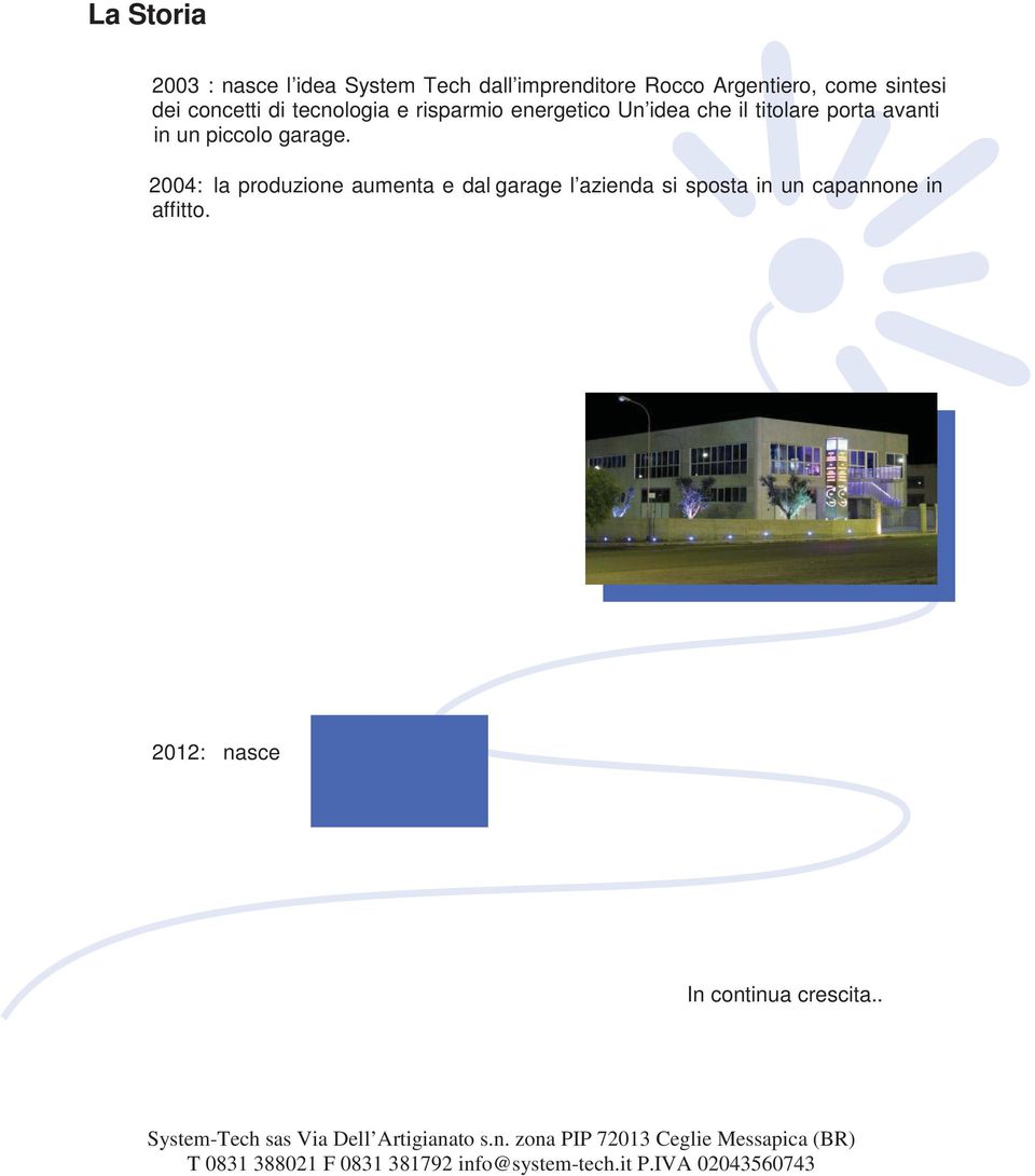 2009: grazie al personale, ai clienti e a collaborazioni importanti, l azienda si trasferisce nell attuale stabile di proprietà.