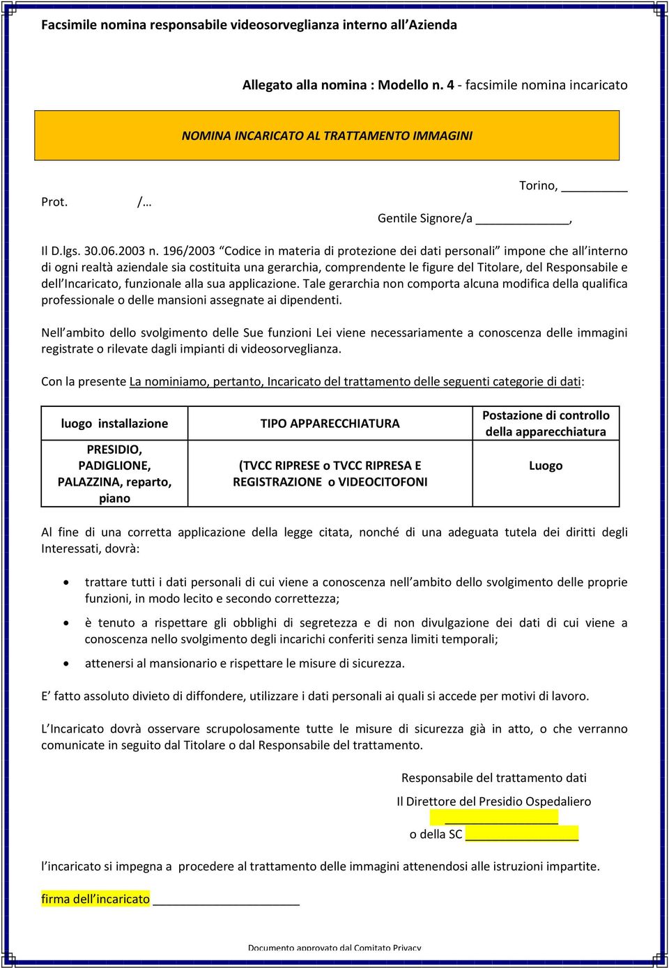 196/2003 Codice in materia di protezione dei dati personali impone che all interno di ogni realtà aziendale sia costituita una gerarchia, comprendente le figure del Titolare, del Responsabile e dell