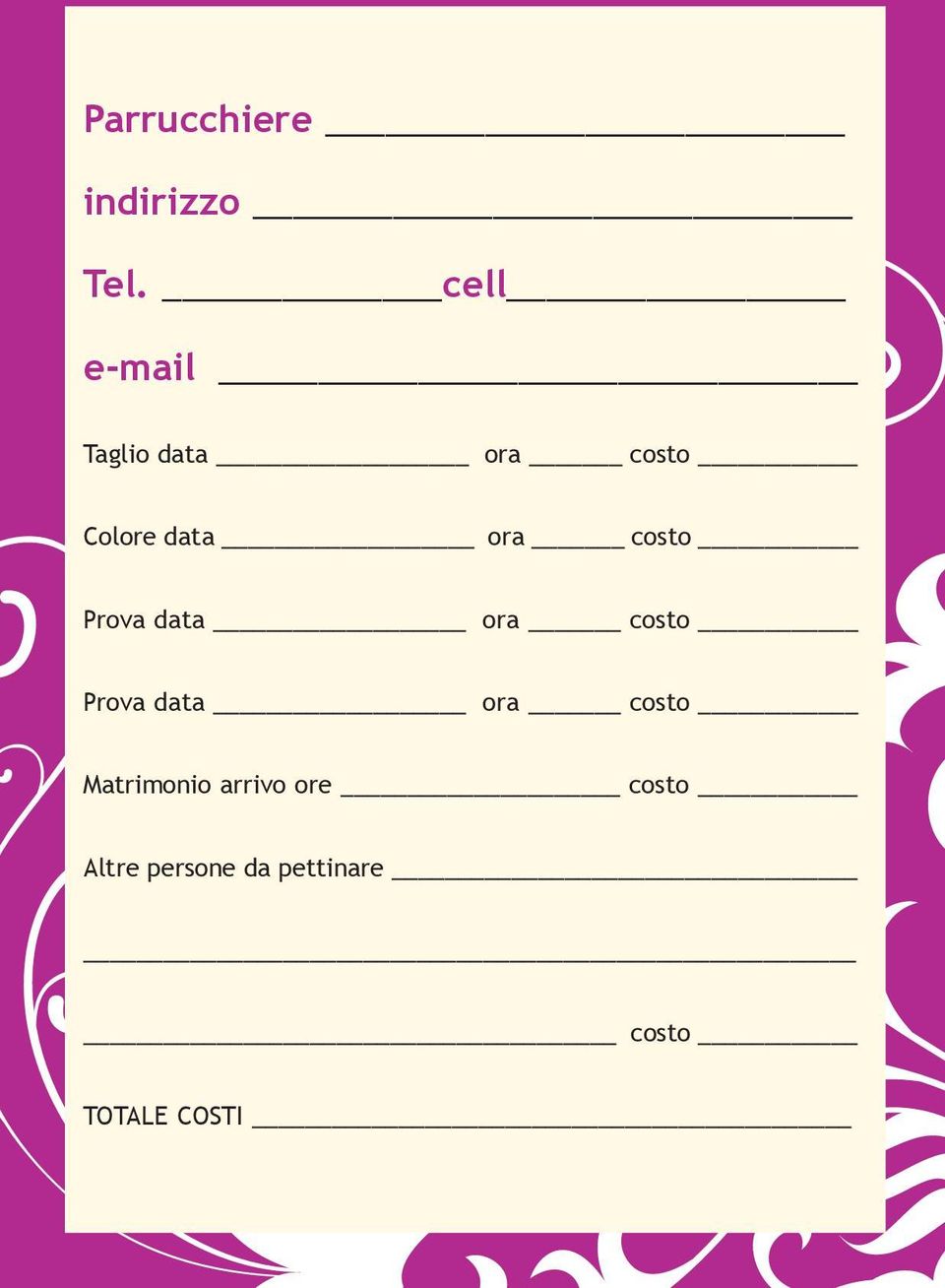 costo Prova data ora costo Prova data ora costo