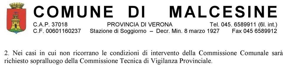 Commissione Comunale sarà richiesto