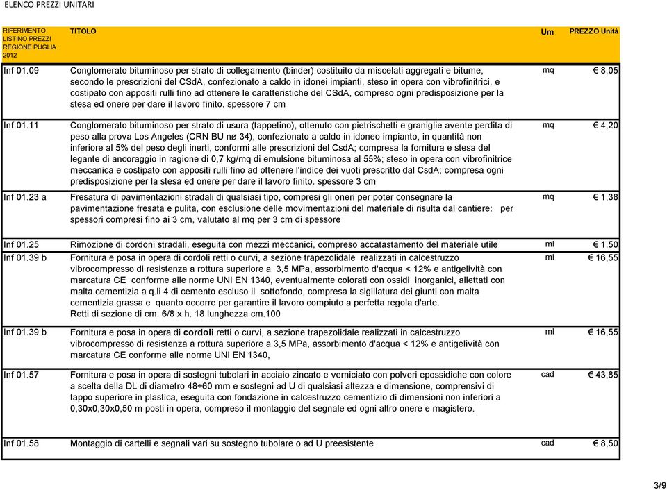 57 Conglomerato bituminoso per strato di collegamento (binder) costituito da miscelati aggregati e bitume, secondo le prescrizioni del CSdA, confezionato a caldo in idonei impianti, steso in opera