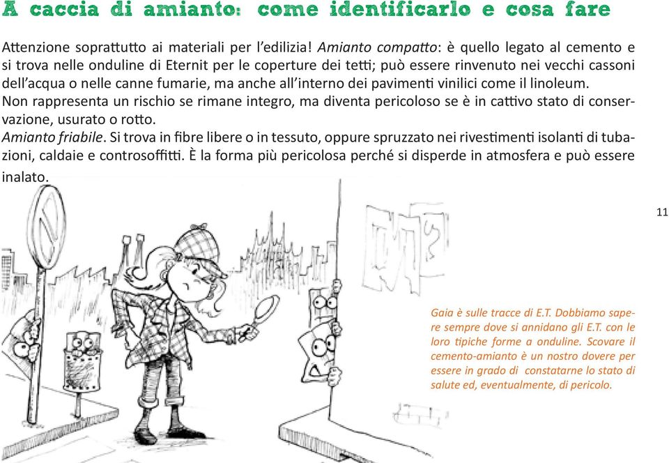 interno dei pavimenti vinilici come il linoleum. Non rappresenta un rischio se rimane integro, ma diventa pericoloso se è in cattivo stato di conservazione, usurato o rotto. Amianto friabile.