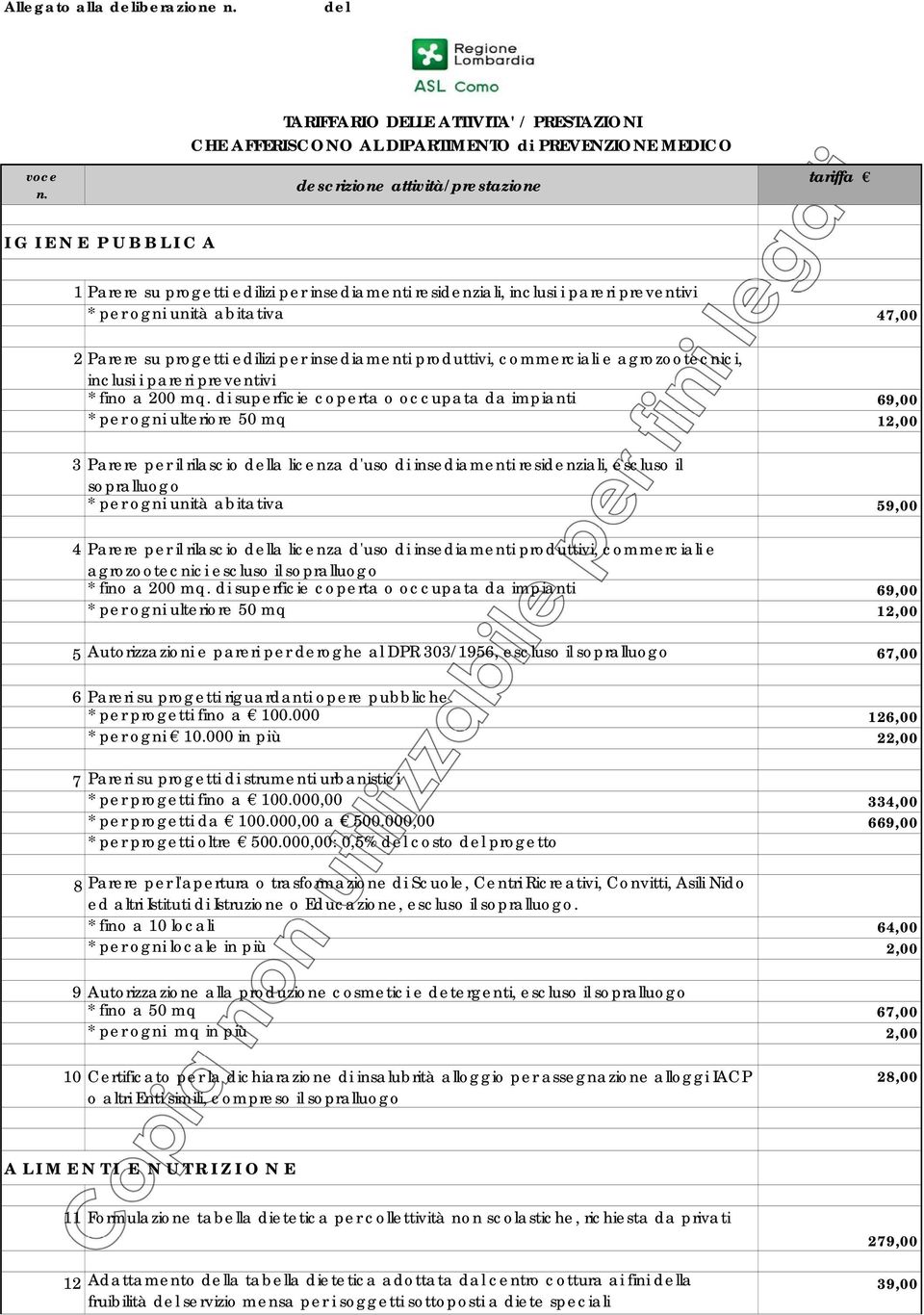 di superficie coperta o occupata da impianti 69,00 * per ogni ulteriore 50 mq 12,00 3 Parere per il rilascio della licenza d'uso di insediamenti residenziali, escluso il * per ogni unità abitativa