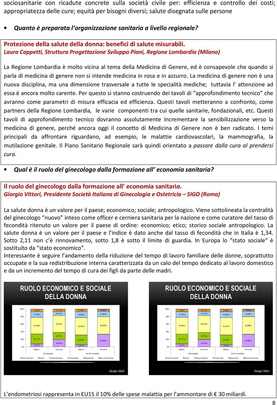 Laura Cappetti, Struttura Progettazione Sviluppo Piani, Regione Lombardia (Milano) La Regione Lombardia è molto vicina al tema della Medicina di Genere, ed è consapevole che quando si parla di