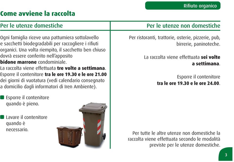 30 e le ore 21.00 dei giorni di vuotatura (vedi calendario consegnato a domicilio dagli informatori di Iren Ambiente).