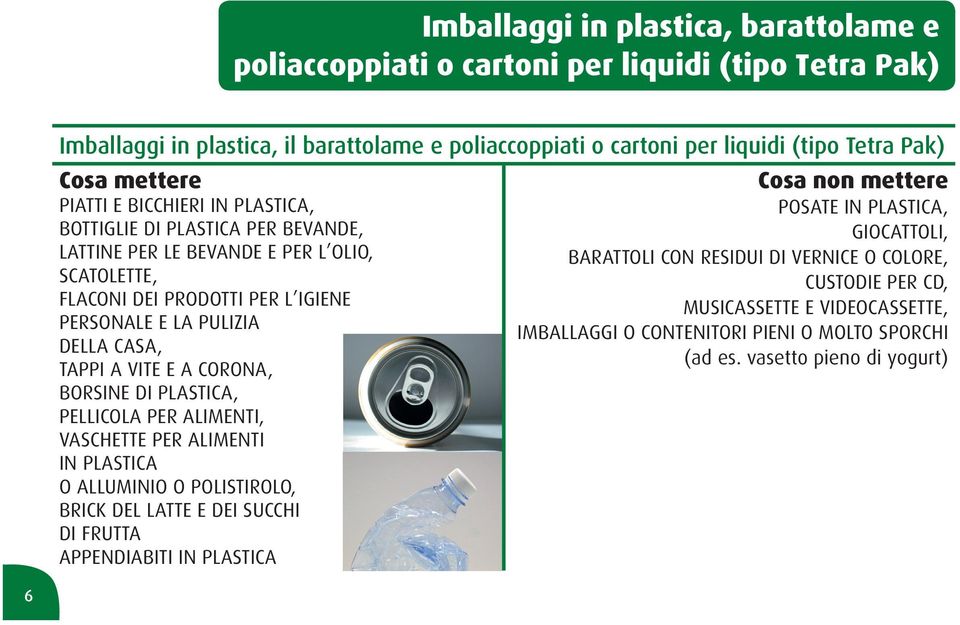 A CORONA, BORSINE DI PLASTICA, PELLICOLA PER ALIMENTI, VASCHETTE PER ALIMENTI IN PLASTICA O ALLUMINIO O POLISTIROLO, BRICK DEL LATTE E DEI SUCCHI DI FRUTTA APPENDIABITI IN PLASTICA Cosa non mettere