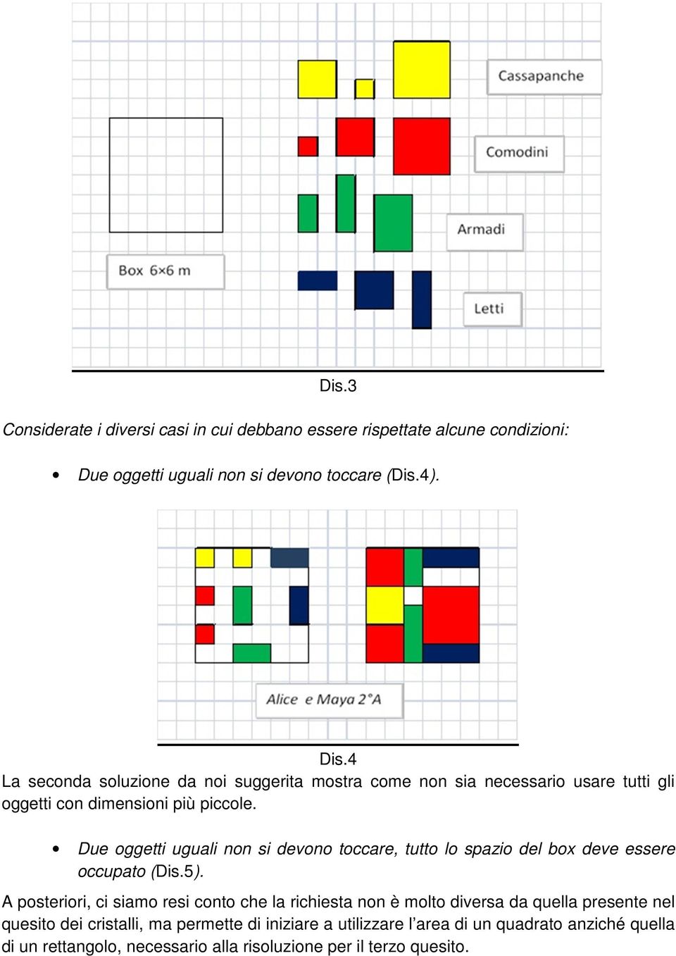 Due oggetti uguali non si devono toccare, tutto lo spazio del box deve essere occupato (Dis.5).
