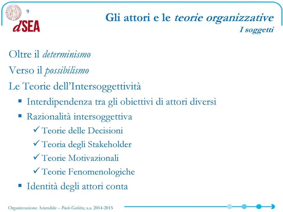 diversi Razionalità intersoggettiva Teorie delle Decisioni Teoria degli