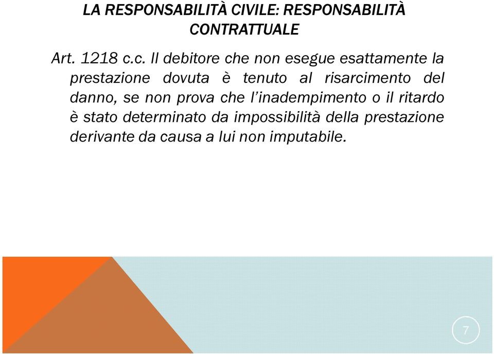 risarcimento del danno, se non prova che l inadempimento o il ritardo è stato