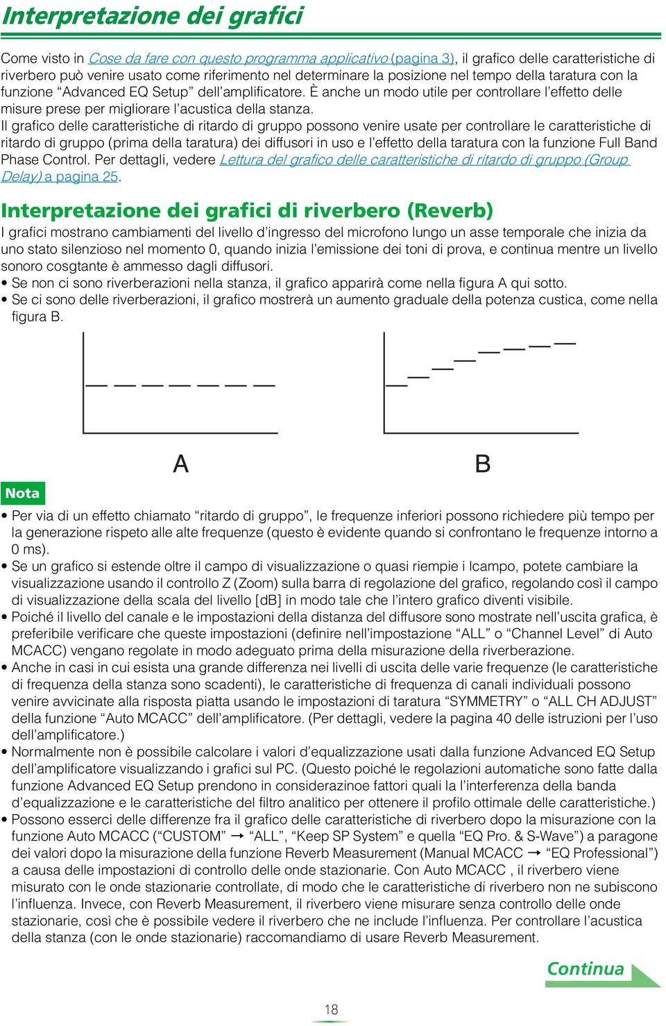 Il grafico delle caratteristiche di ritardo di gruppo possono venire usate per controllare le caratteristiche di ritardo di gruppo (prima della taratura) dei diffusori in uso e l effetto della