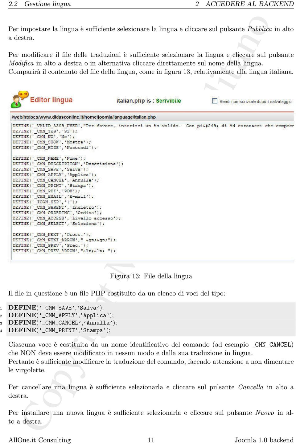 Comparirà il contenuto del file della lingua, come in figura 13, relativamente alla lingua italiana.