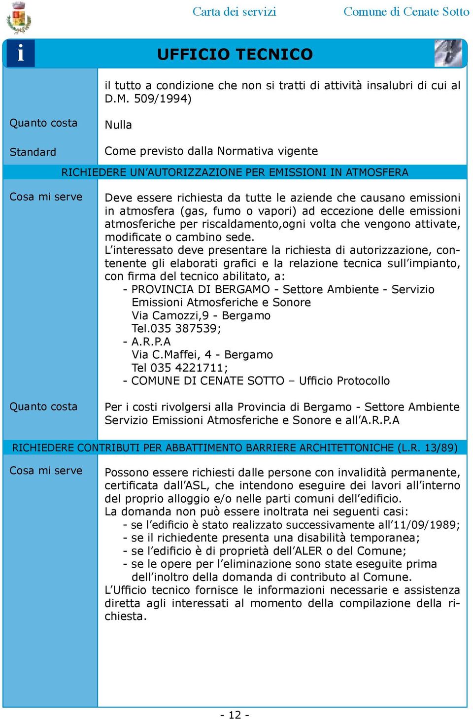 eccezone delle emsson atmosferche per rscaldamento,ogn volta che vengono attvate, modfcate o cambno sede.