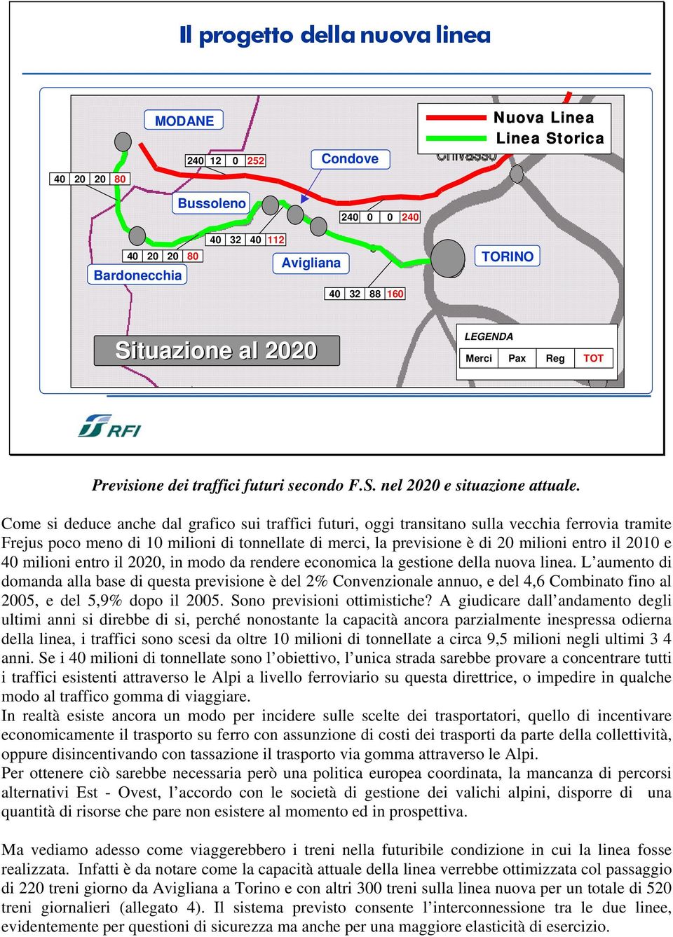 Come si deduce anche dal grafico sui traffici futuri, oggi transitano sulla vecchia ferrovia tramite Frejus poco meno di 10 milioni di tonnellate di merci, la previsione è di 20 milioni entro il 2010