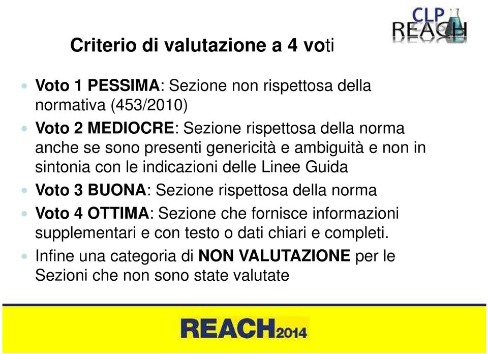 delle Linee Guida Voto 3 BUONA: Sezione rispettosa della norma Voto 4 OTTIMA: Sezione che fornisce informazioni