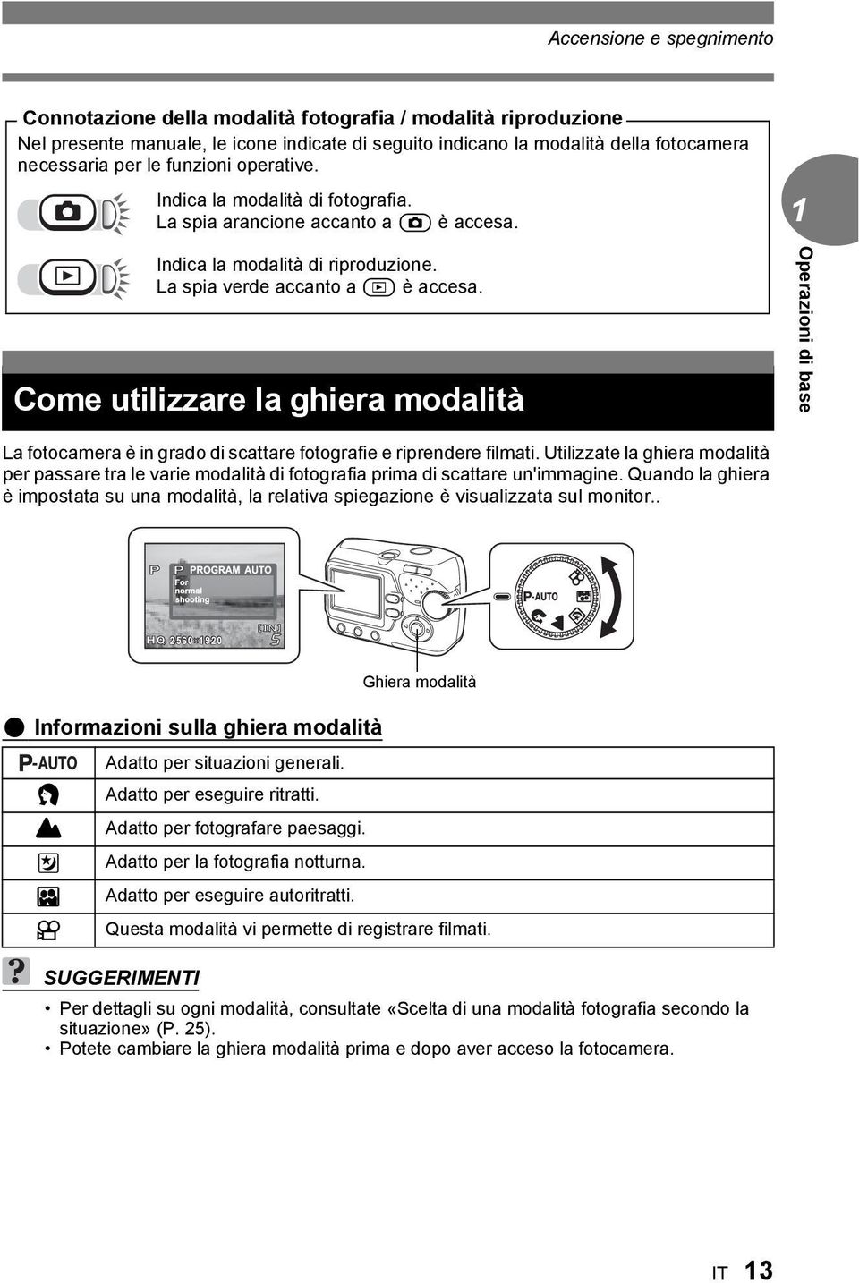 Come utilizzare la ghiera modalità Operazioni di base La fotocamera è in grado di scattare fotografie e riprendere filmati.