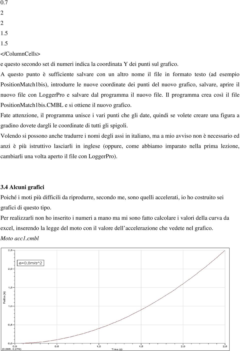 file con LoggerPro e salvare dal programma il nuovo file. Il programma crea così il file PositionMatch1bis.CMBL e si ottiene il nuovo grafico.