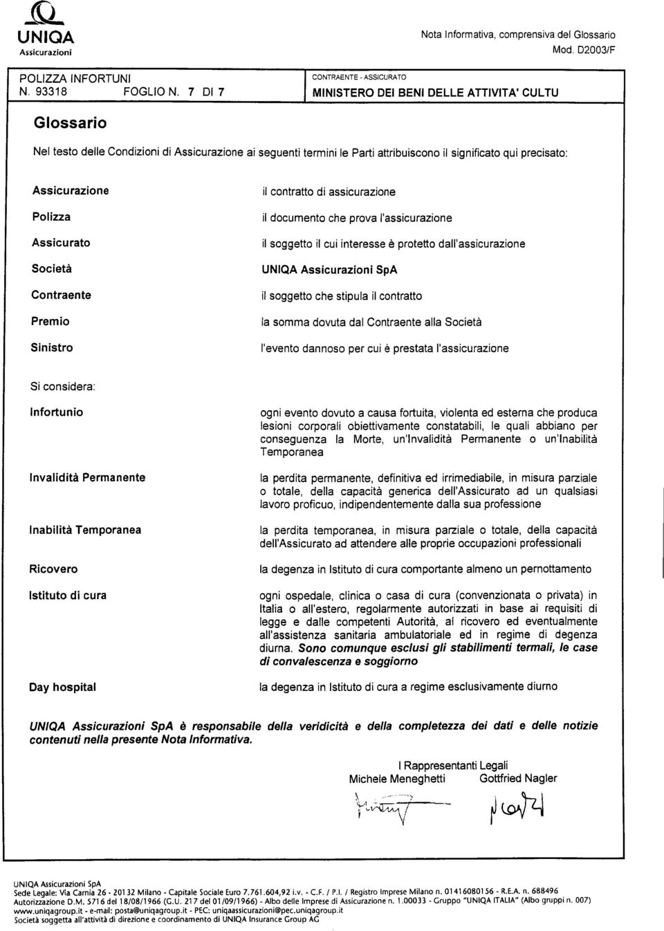 Assicu razione Polizza Assicurato il contratto di assicurazione il documento che prova l'assicurazione il soggetto il cui interesse è protetto dall'assicurazione Società SpA Contraente Premio