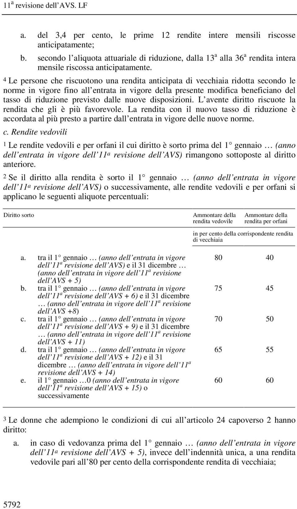 4 Le persone che riscuotono una rendita anticipata di vecchiaia ridotta secondo le norme in vigore fino all entrata in vigore della presente modifica beneficiano del tasso di riduzione previsto dalle