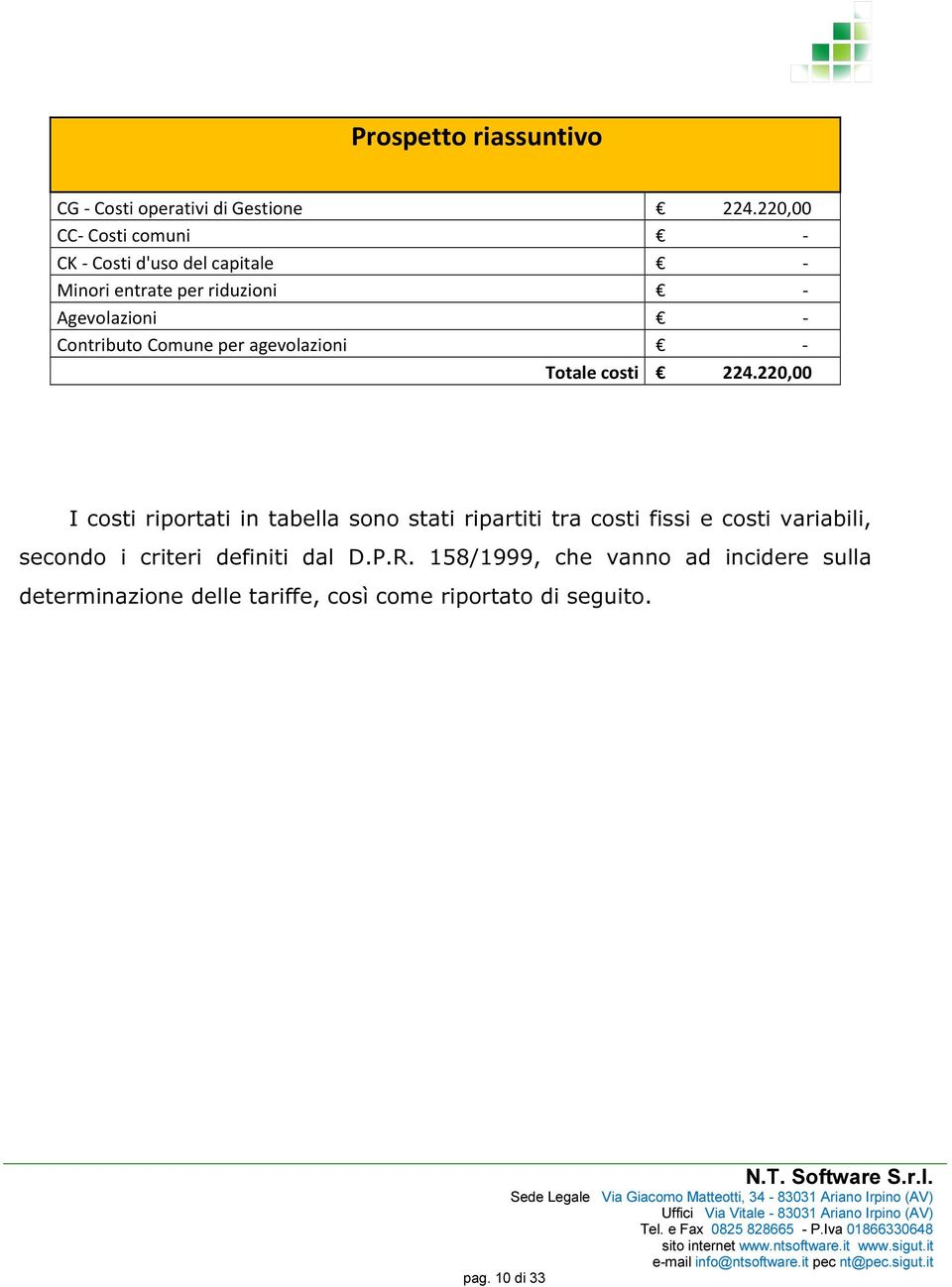 Comune per agevolazioni - Totale costi 224.