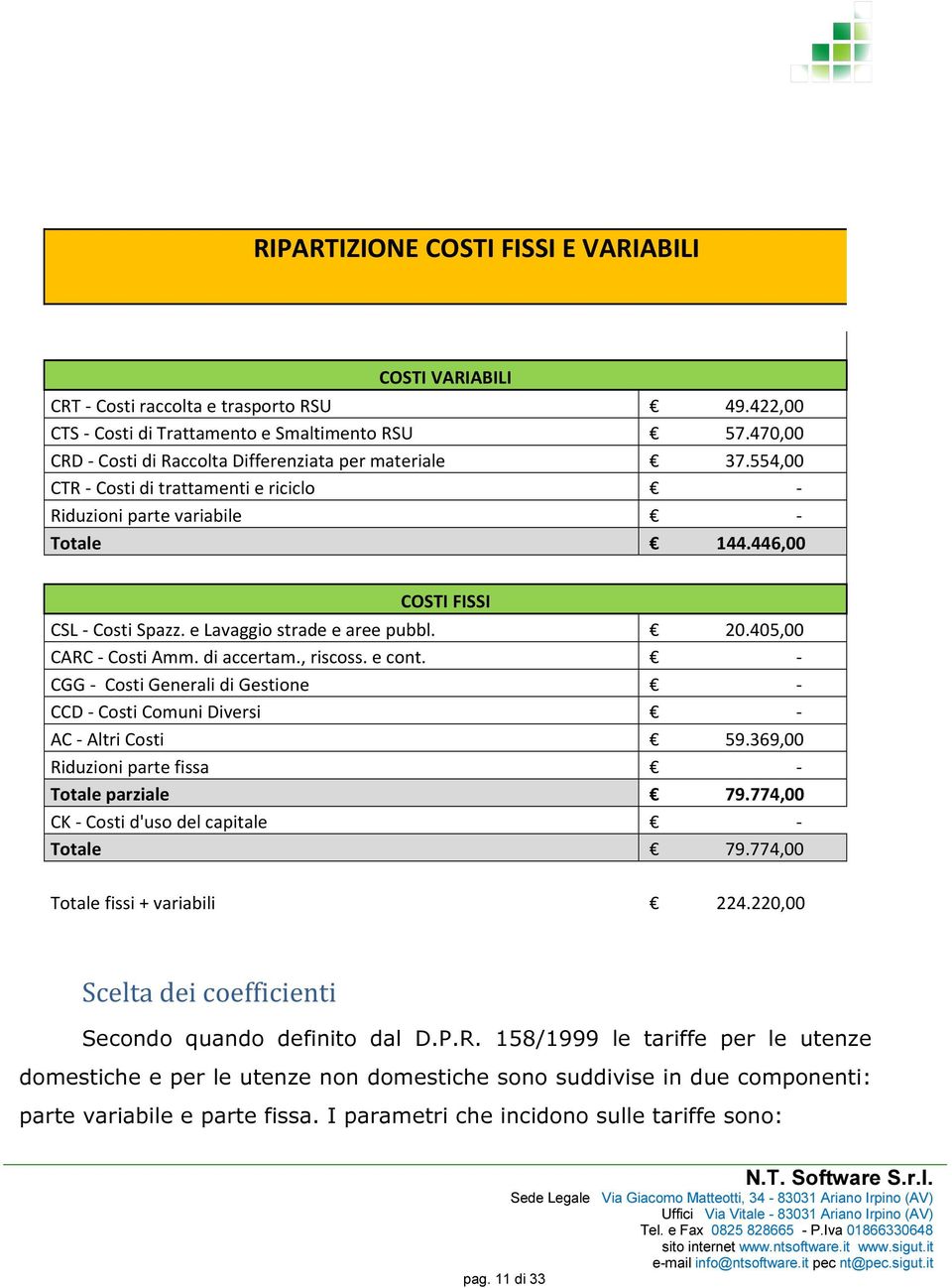 e Lavaggio strade e aree pubbl. 20.405,00 CARC - Costi Amm. di accertam., riscoss. e cont. - CGG - Costi Generali di Gestione - CCD - Costi Comuni Diversi - AC - Altri Costi 59.