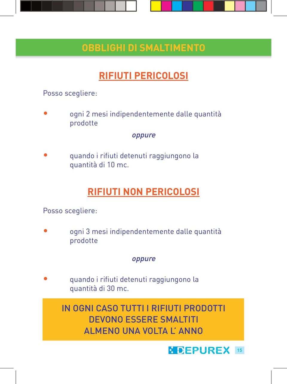 Posso scegliere: RIFIUTI NON PERICOLOSI ogni 3 mesi indipendentemente dalle quantità prodotte oppure quando