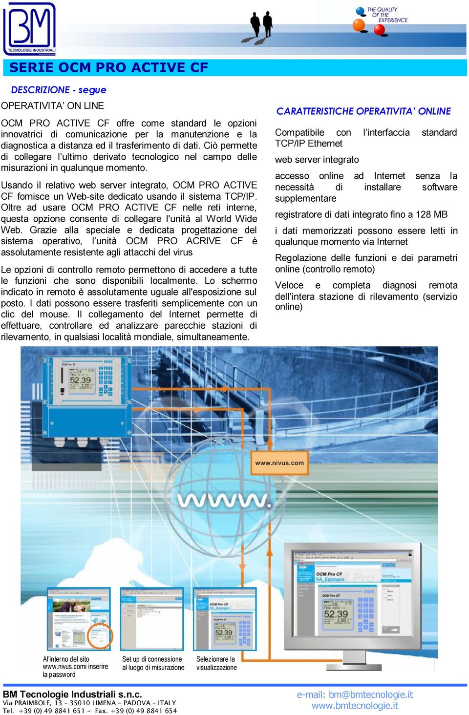 Usando il relativo web server integrato, OCM PRO ACTIVE CF fornisce un Web-site dedicato usando il sistema TCP/IP.