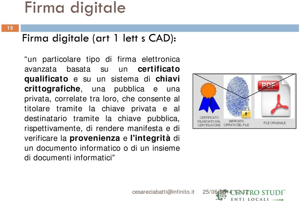 tramite la chiave privata e al destinatario tramite la chiave pubblica, rispettivamente, di rendere manifesta e di verificare la