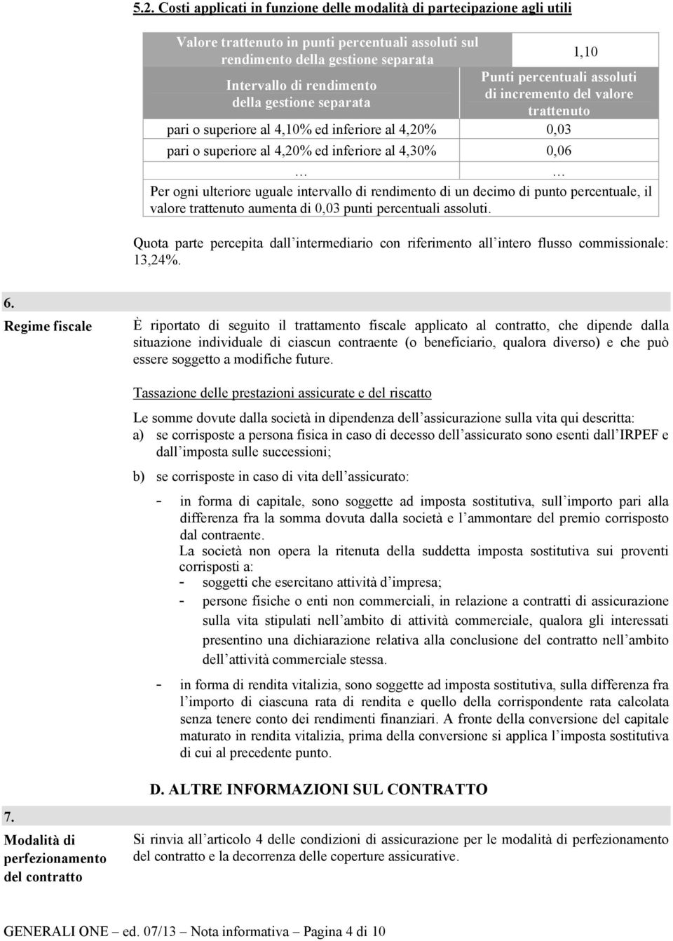 ogni ulteriore uguale intervallo di rendimento di un decimo di punto percentuale, il valore trattenuto aumenta di 0,03 punti percentuali assoluti.