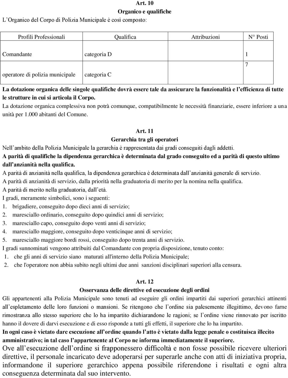 La dotazione organica complessiva non potrà comunque, compatibilmente le necessità finanziarie, essere inferiore a una unità per 1.000 abitanti del Comune. 7 Art.