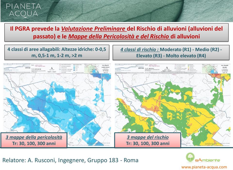 0-0,5 m, 0,5-1 m, 1-2 m, >2 m 4 classi di rischio : Moderato (R1) - Medio (R2) - Elevato (R3) -