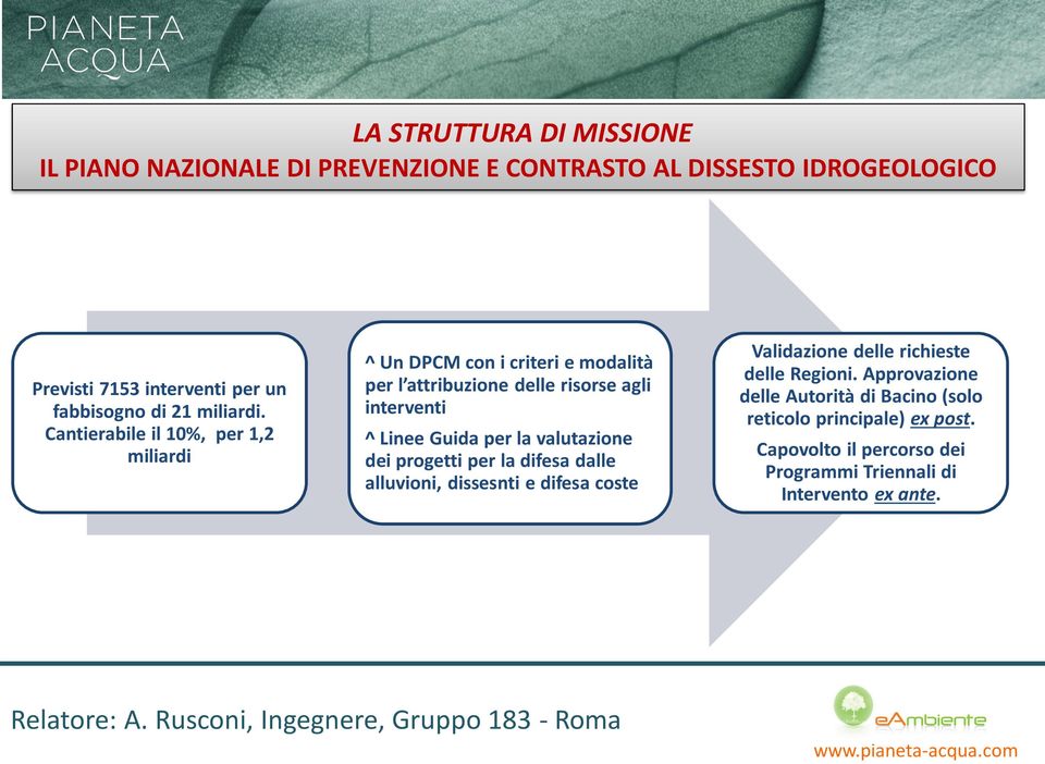 Cantierabile il 10%, per 1,2 miliardi ^ Un DPCM con i criteri e modalità per l attribuzione delle risorse agli interventi ^ Linee Guida per