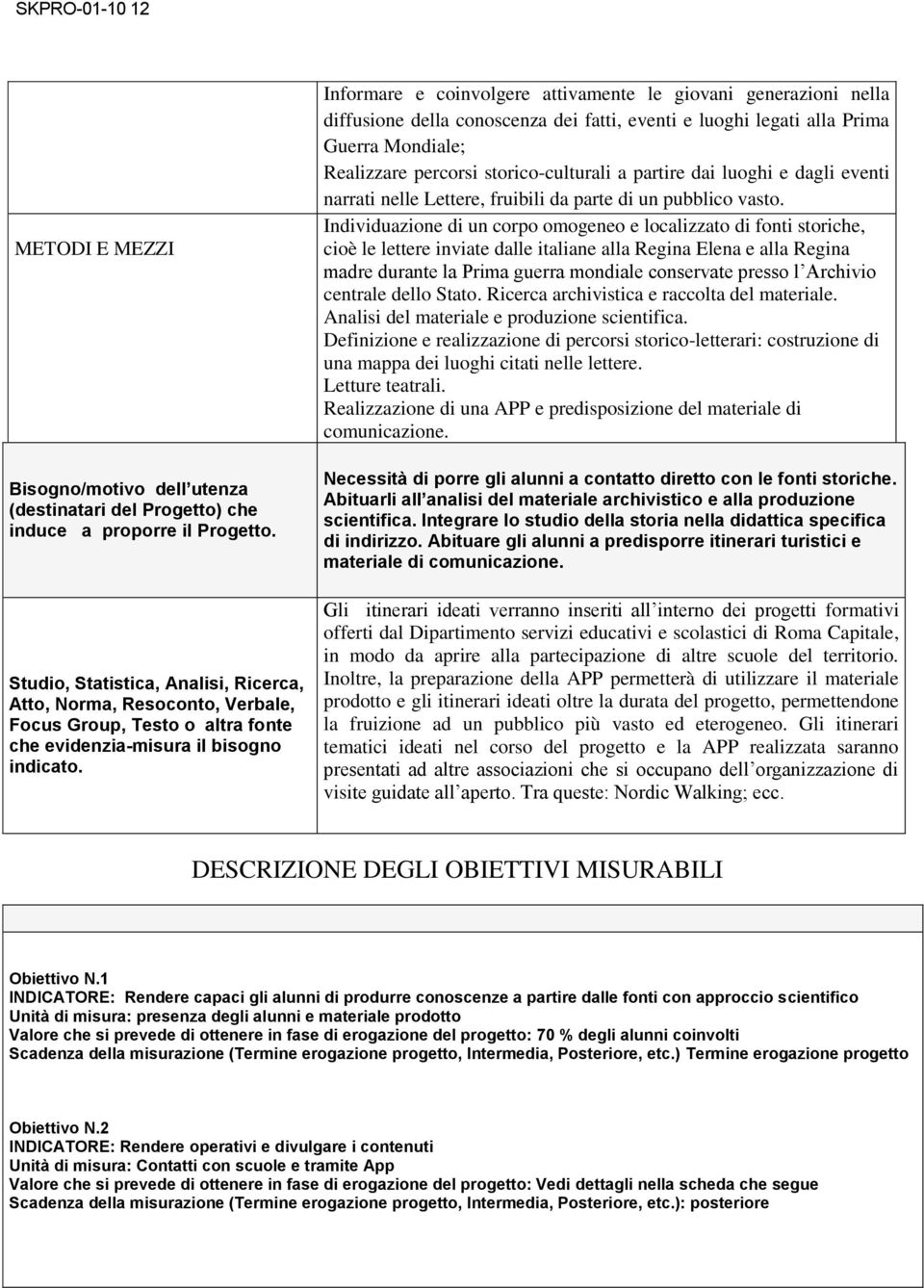 Informare e coinvolgere attivamente le giovani generazioni nella diffusione della conoscenza dei fatti, eventi e luoghi legati alla Prima Guerra Mondiale; Realizzare percorsi storico-culturali a