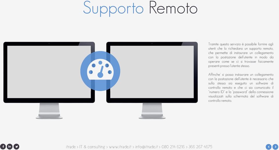 Affinche' si possa instaurare un collegamento con la postazione dell'utente è necessario che sulla stessa sia eseguito un software di controllo remoto e che ci