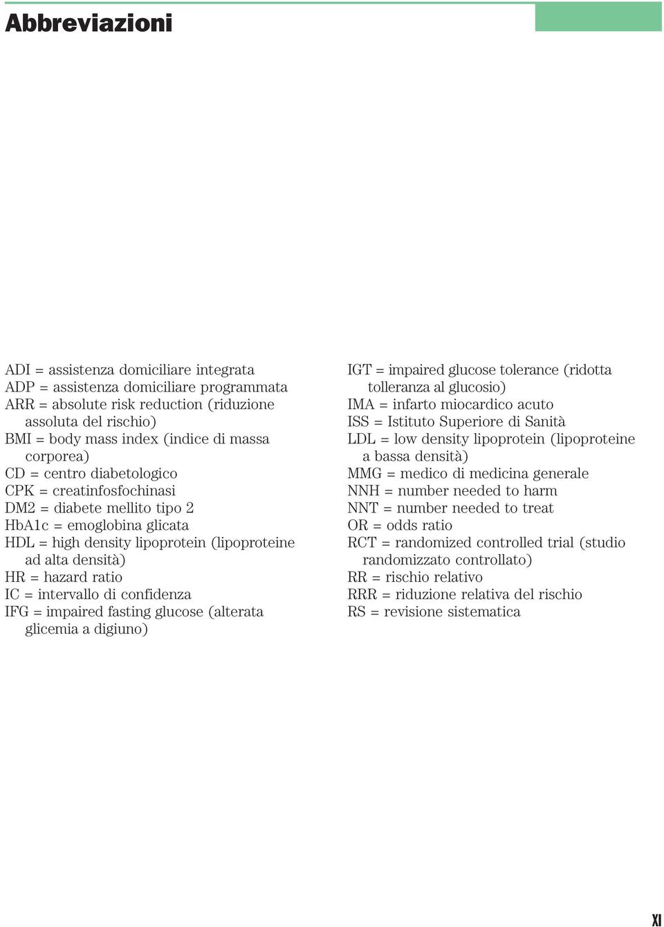 IC = intervallo di confidenza IFG = impaired fasting glucose (alterata glicemia a digiuno) IGT = impaired glucose tolerance (ridotta tolleranza al glucosio) IMA = infarto miocardico acuto ISS =