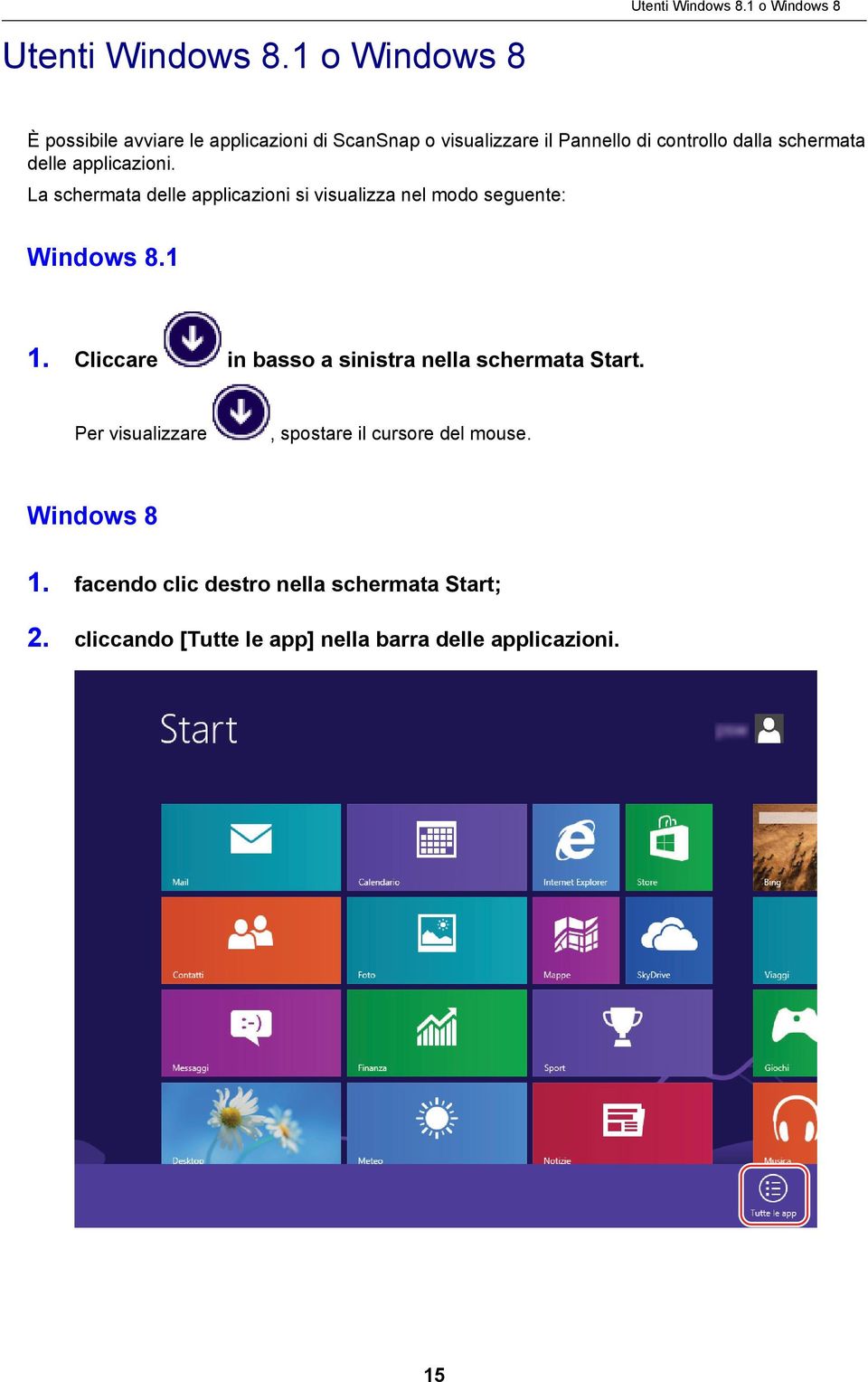 delle applicazioni. La schermata delle applicazioni si visualizza nel modo seguente: Windows 8.1 1.