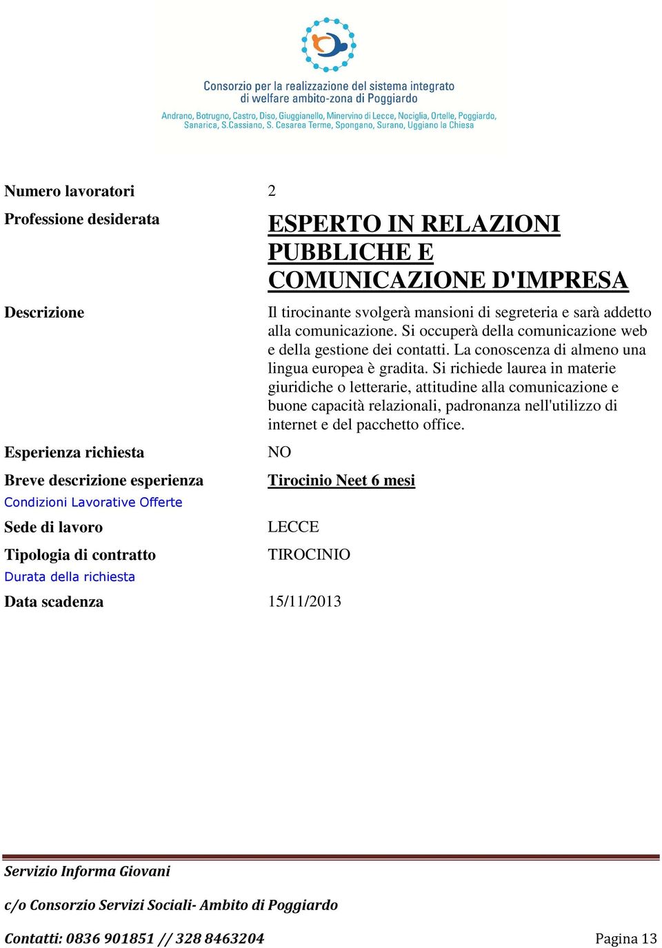 Si occuperà della comunicazione web e della gestione dei contatti. La conoscenza di almeno una lingua europea è gradita.